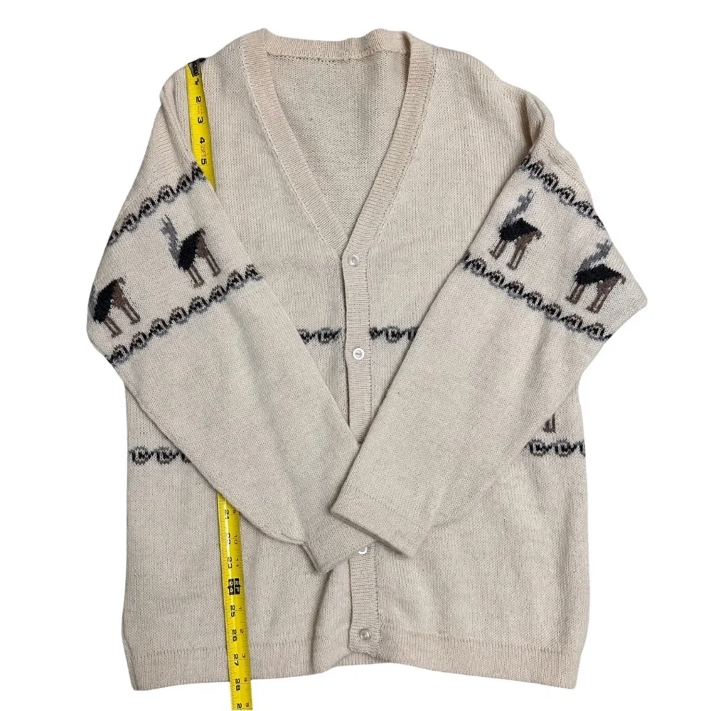 Vintage Men’s Crème Cardigan With Llama Design SZ Large Grandpacore Winter Wear